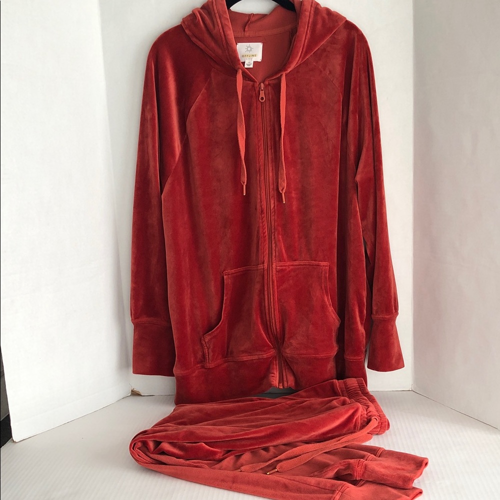 Aerie Offline After Party Velour Zip Hoodie and Joggers Set Size L, M